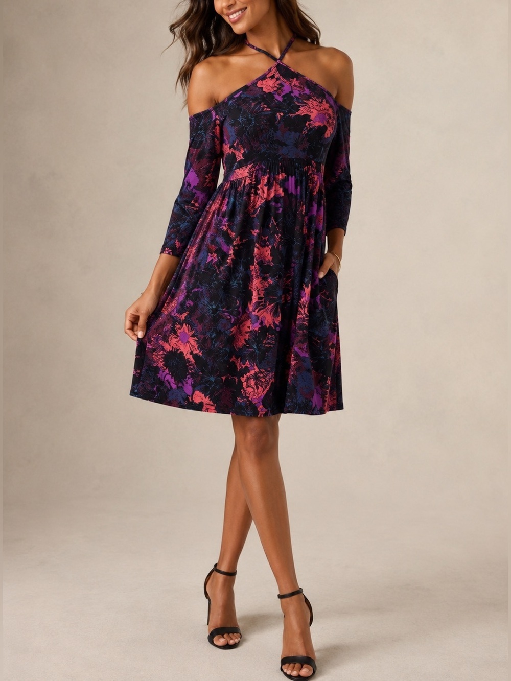 NWT Soma Soft Jersey Y-Neck Cold Shoulder Short Dress Mesmerize Merlot Large